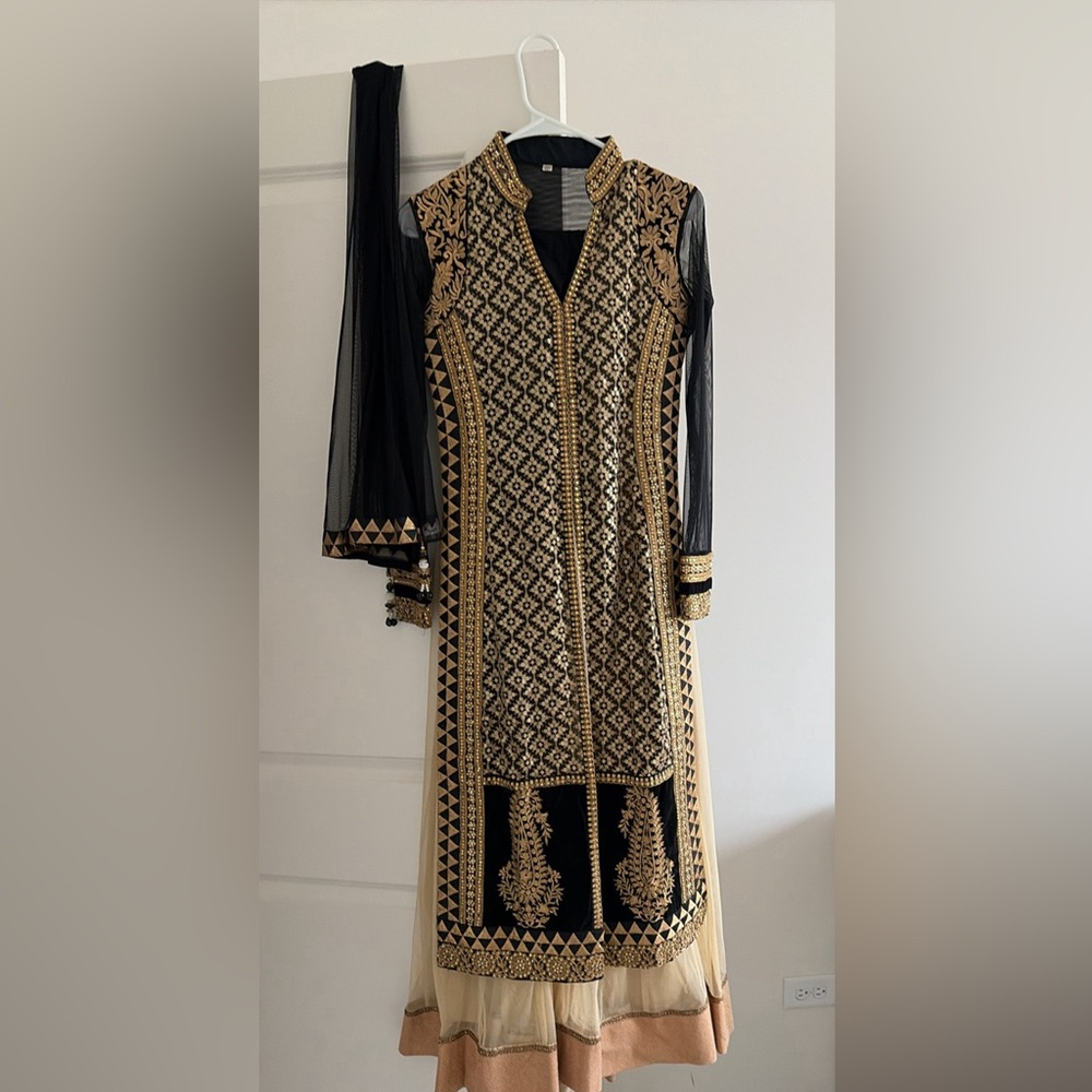 Black and Gold Embroidered Women's Dress
